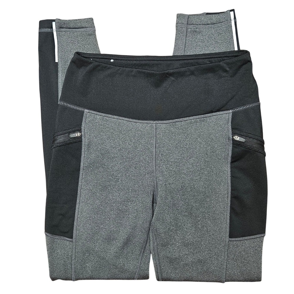Active Life Leggings Womens M Black Gray Zipper Pockets Athletic Winter Running
